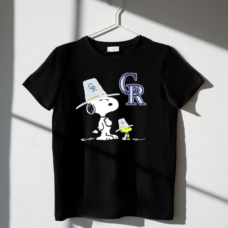 Colorado Rockies Snoopy Woodstock Thanksgiving Pilgrim Hats T Shirt t shirt 1 1