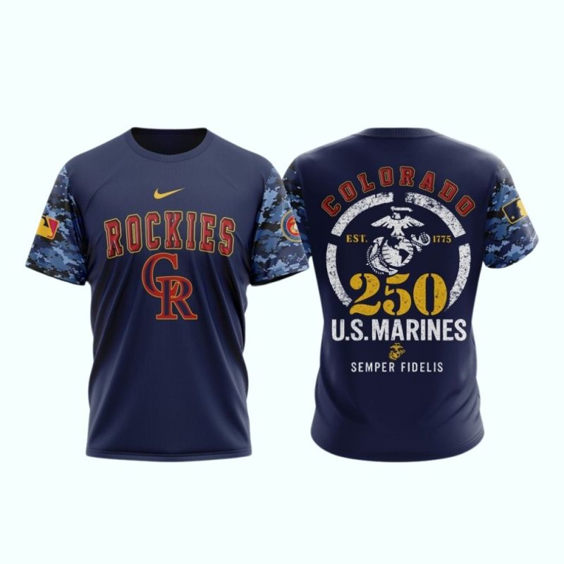 Colorado Rockies USMC 250th Birthday AOP T Shirt 1