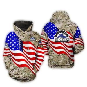 Colorado Rockies Camouflage Veteran All Over Print Hoodie With Us Flag