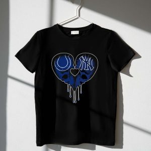 Colts Yankees Skull Heart Fusion Graphic T-Shirt For Fans