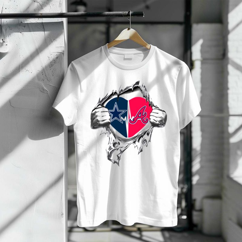 Heart Design T-Shirt For Cowboys And Braves Football & Baseball Fans - Image 3
