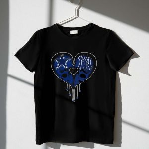 Cowboys Yankees Skull Heart Symbol T-Shirt - Trendy Graphic Tee