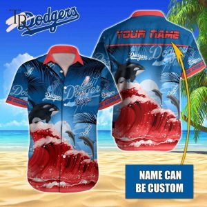 Personalized Los Angeles Dodgers Tropical Hawaiian Shirt with Dolphin Waves