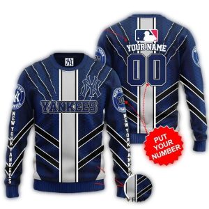 Personalized New York Yankees Bold Striped Ugly Christmas Sweater