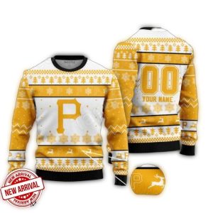 Custom Gold & White Pittsburgh Pirates Ugly Sweater with Name & Number