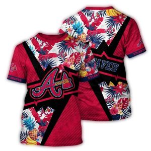 Custom Atlanta Braves Pineapple Floral Tropical All-Over Print T-Shirt For Fans