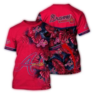 Personalized Atlanta Braves Floral Leaves All-Over Print T-Shirt