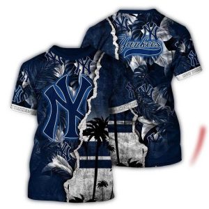 Custom Floral Coconut Tropical New York Yankees T-Shirt - All Over Print Design