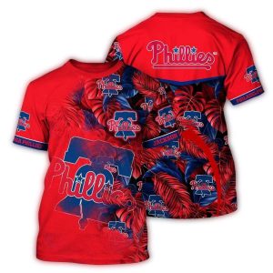 Personalized Philadelphia Phillies Tropical Leaf Pattern T-Shirt