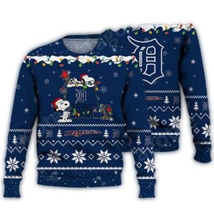 Cute Snoopy Christmas Lights Detroit Tigers Sweatshirt For Holiday Cheer