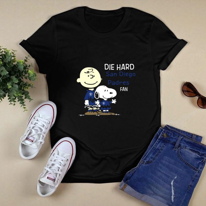 DIE HARD San Diego Padres FAN Snoopy Charlie Brown T Shirt Black 1