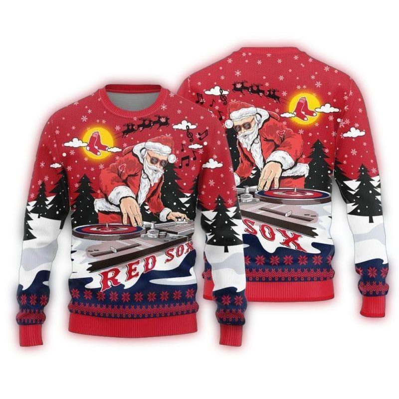DJ Santa Boston Red Sox Holiday Sweatshirt - Festive Ugly Sweater