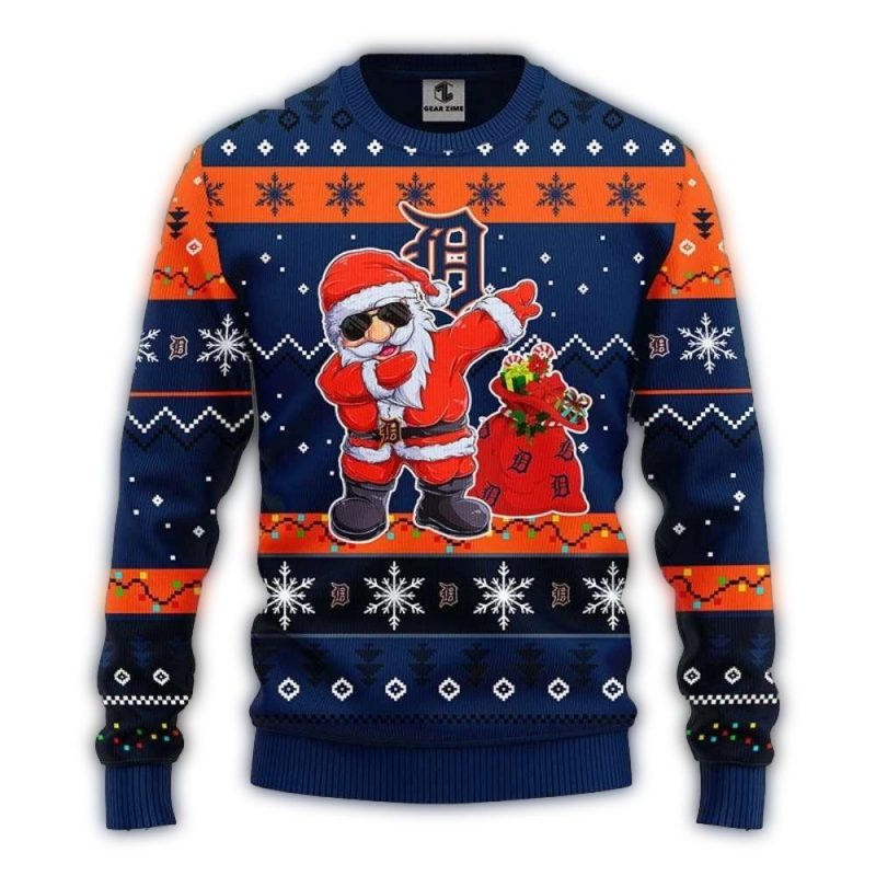 Dabbing Santa Detroit Tigers Holiday Funny Ugly Sweater 1