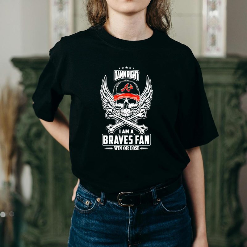 Skull Braves Fan T-Shirt - Win Or Lose Baseball Cap Graphic Tee - Image 2
