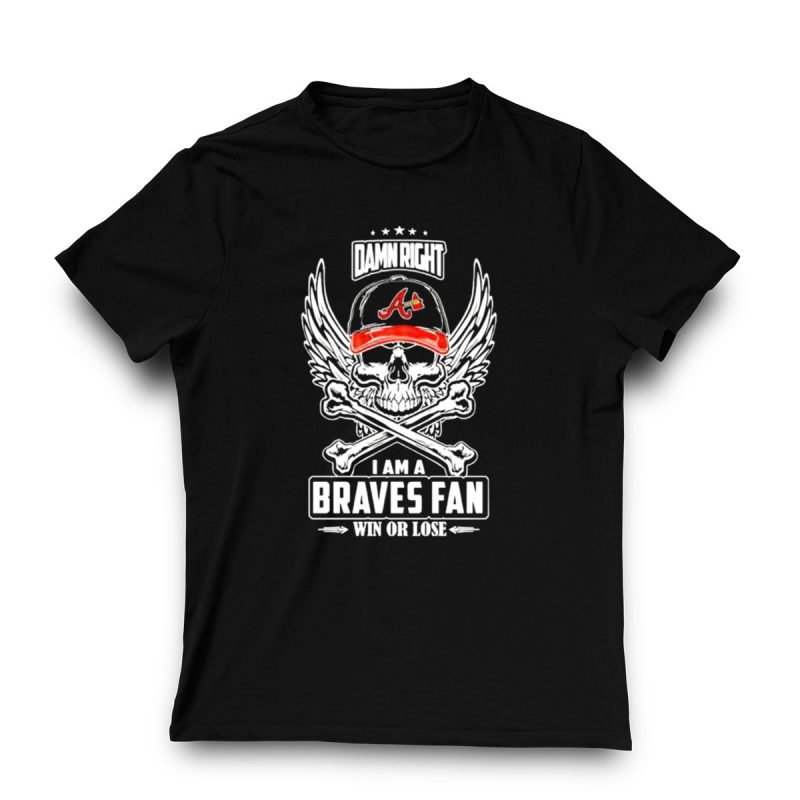 Skull Braves Fan T-Shirt - Win Or Lose Baseball Cap Graphic Tee - Image 3