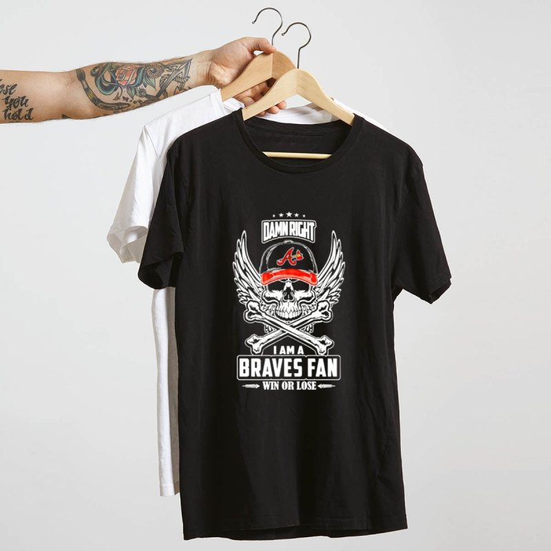 Skull Braves Fan T-Shirt - Win Or Lose Baseball Cap Graphic Tee - Image 4
