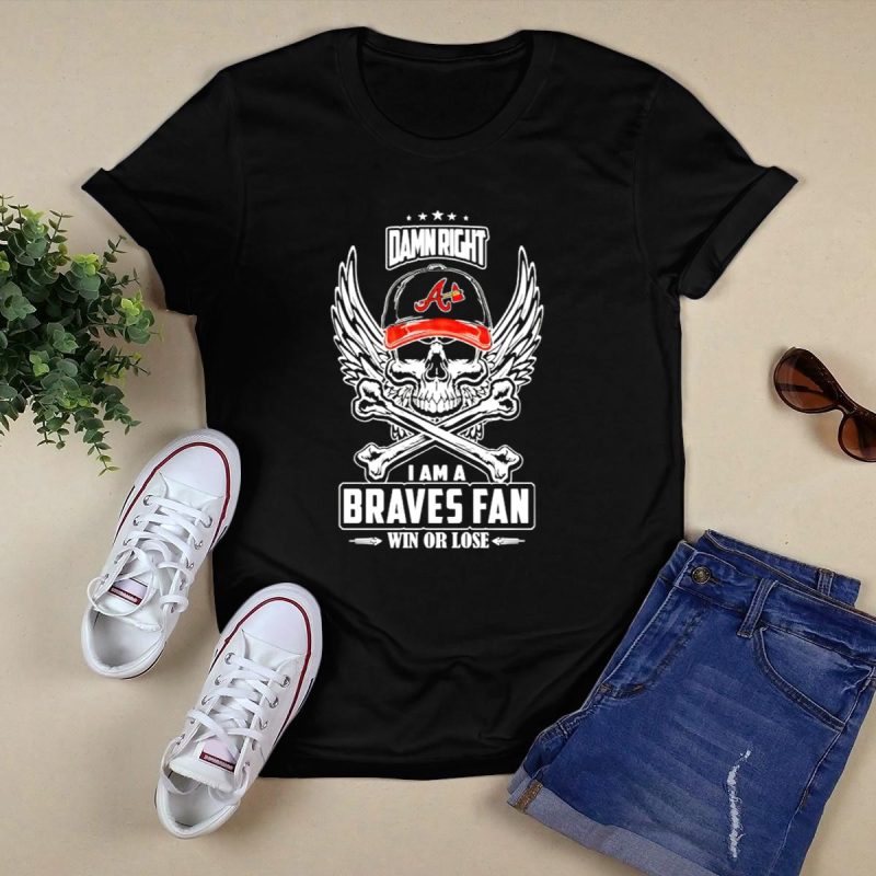 Skull Braves Fan T-Shirt - Win Or Lose Baseball Cap Graphic Tee - Image 5