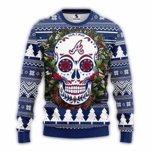 Atlanta Braves Day Of The Dead Skull Ugly Sweater For Fans