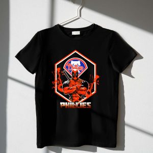 Deadpool Phillies Fan Art T-Shirt with Logo & Swords Graphic Design
