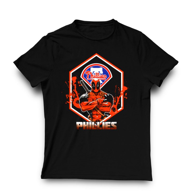 Deadpool Phillies Fan Art T-Shirt with Logo & Swords Graphic Design - Image 3
