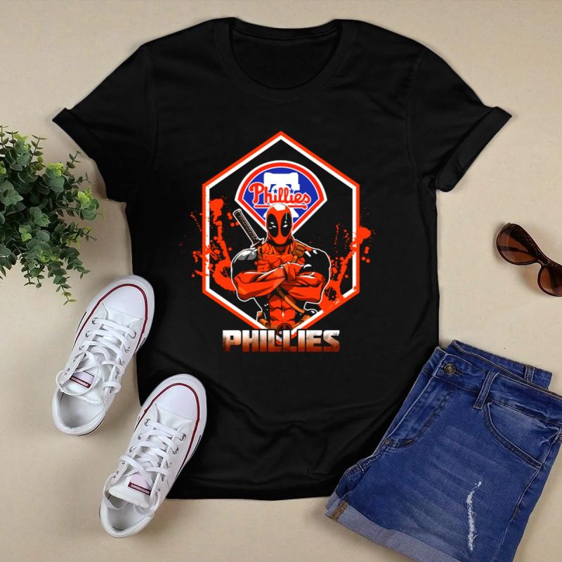 Deadpool Phillies Fan Art T-Shirt with Logo & Swords Graphic Design - Image 5