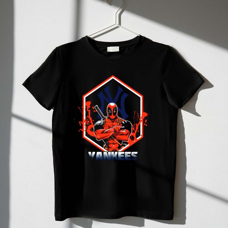 Deadpool Yankees Mashup Fan Art with Logo and Iconic Character T Shirt t shirt 1 1