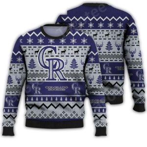 Colorado Rockies Christmas Ugly Sweater With Deer And Trees Design