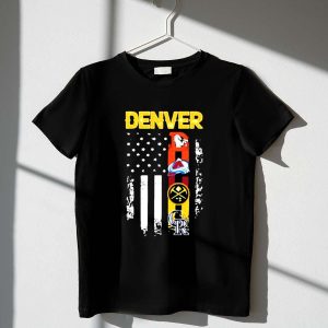 Denver Sports Teams Usa Flag T-Shirt - Rockies, Nuggets, Broncos, Avalanche