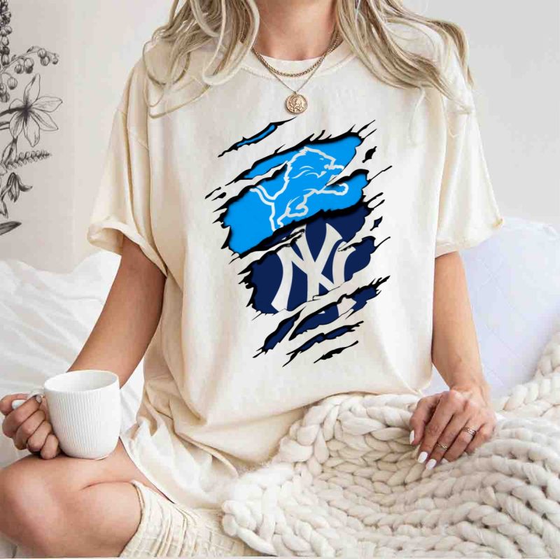Detroit Lions New York Yankees Claw Rip T Shirt t shirt 1 1