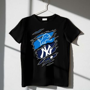 Detroit Lions X New York Yankees Fan Merge T-Shirt For Sports Enthusiasts