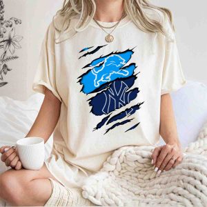 Detroit Lions & New York Yankees Ripped Claw Graphic T-Shirt