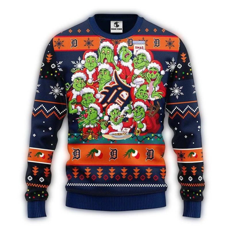 Detroit Tigers 12 Grinch Xmas Day Ugly Sweater 1