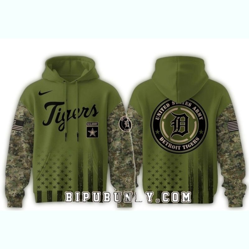 Detroit Tigers Army Military Appreciation Night All Over Print Hoodie 1
