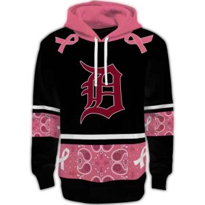 Detroit Tigers Pink Awareness Ribbon All Over Print Hoodie For Fans