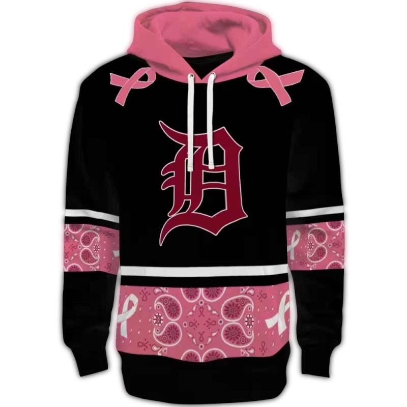 Detroit Tigers Awareness Ribbon Black Pink All Over Print Hoodie 1