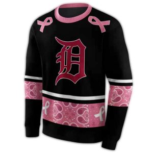 Detroit Tigers Awareness Ribbon Black & Pink All-Over Print Sweatshirt