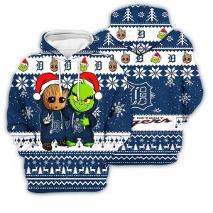 Detroit Tigers Baby Groot & Grinch All Over Print Hoodie For Kids