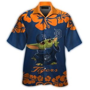Detroit Tigers Baby Yoda Tropical Hawaiian Shirt For Kids