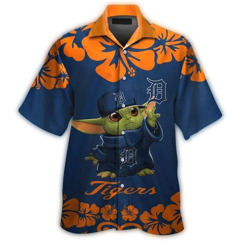 Detroit Tigers Baby Yoda Flower Tropical Hawaiian Shirt 1