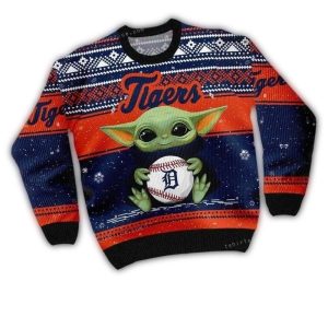 Detroit Tigers Baby Yoda Sweater - Fun Ugly Holiday Knit Design
