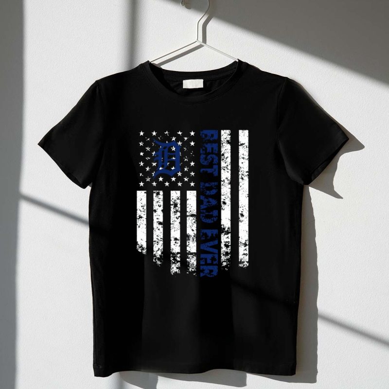 Detroit Tigers Best Dad Ever with American Flag Stripes T Shirt t shirt 1 1