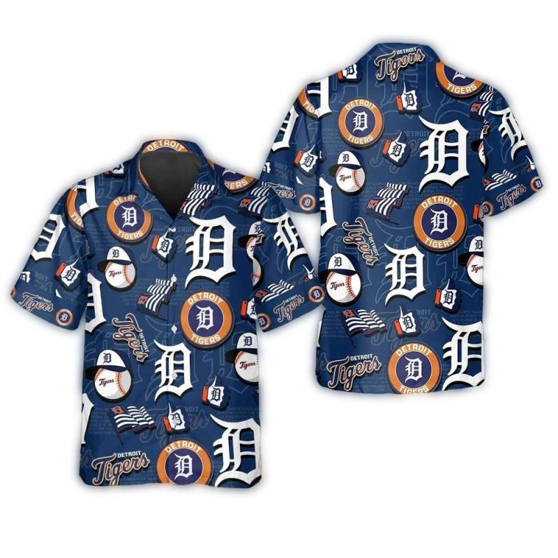 Detroit Tigers Blue Icon Collage Hawaiian Shirt 1