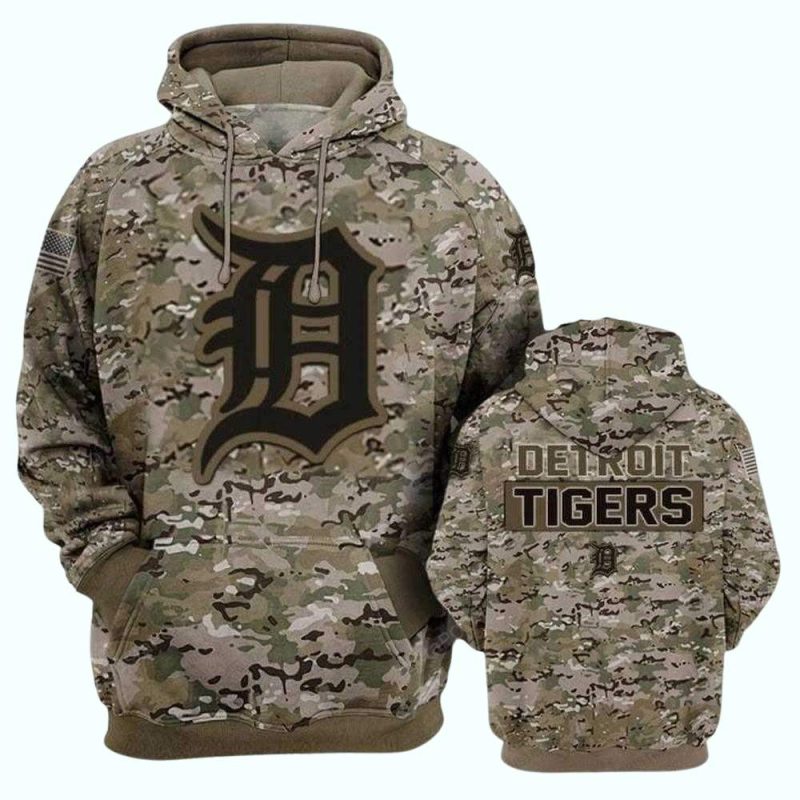 Detroit Tigers Camouflage Veteran All Over Print Hoodie 1
