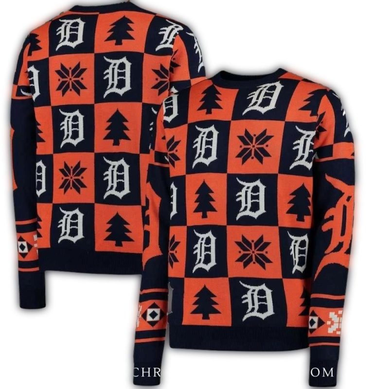 Detroit Tigers Checkered Pattern Holiday Ugly Sweater 1