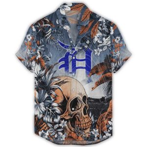 Detroit Tigers Coastal Skull Print Hawaiian Shirt For Men