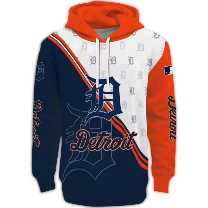 Detroit Tigers Diagonal Stripe All Over Print Hoodie 1