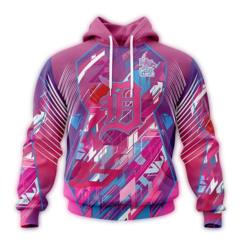 Detroit Tigers Fearless Against Breast Cancer All Over Print Hoodie 1