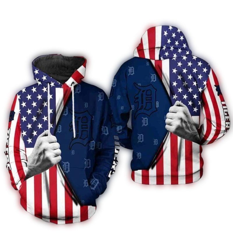 Detroit Tigers Flag American For 4th Of July All Over Print Hoodie 1