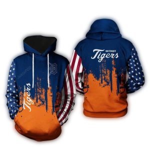 Detroit Tigers All Over Print Hoodie With American Flag Design