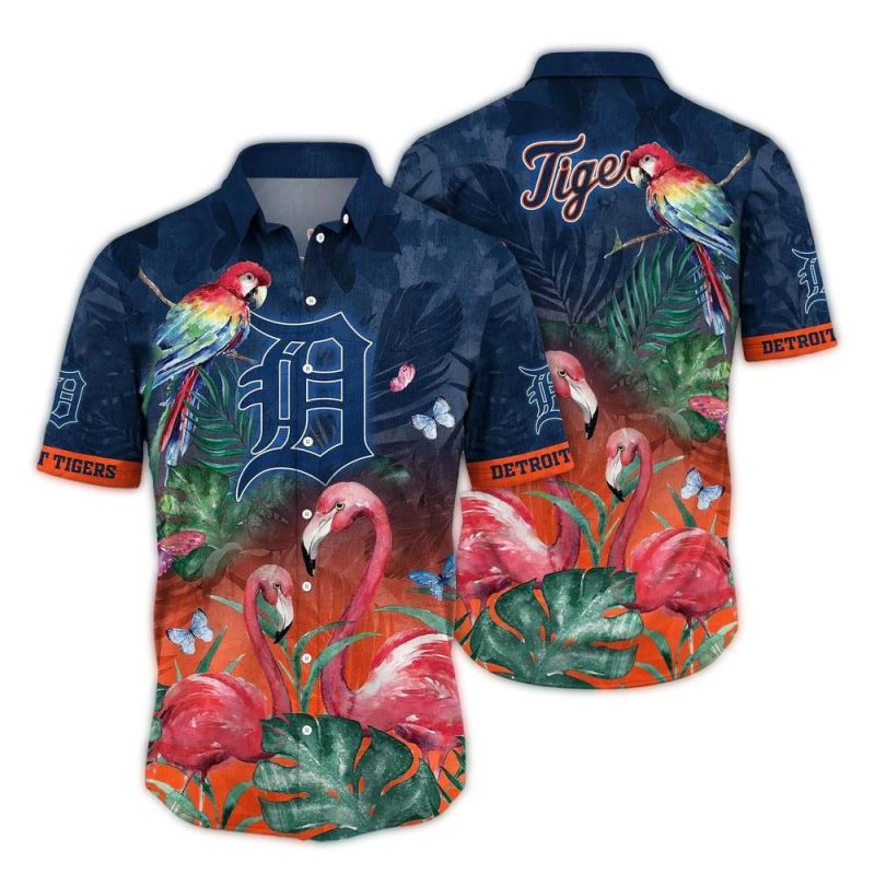 Detroit Tigers Flamingo and Parrot Floral Hawaiian Shirt 1